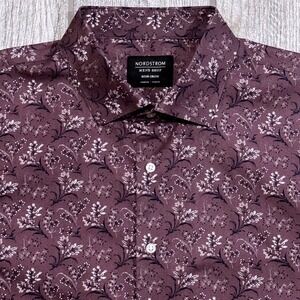 Nordstrom Men's Shop Non-Iron Stretch‎ Trim Fit Shirt 17 / 35 Floral Dress Shirt